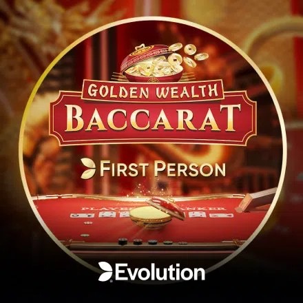 First Person Golden Wealth Baccarat slot logo by Evolution at Mr Punter Casino
